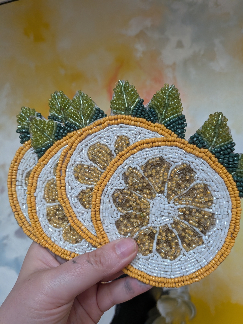 Beaded Handcrafted Lemon Slice Coasters (4)